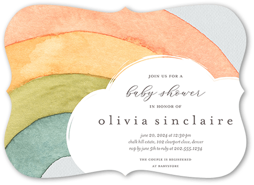 Drawing Rainbow Baby Shower Invitation, White, 5x7 Flat, Pearl Shimmer Cardstock, Bracket