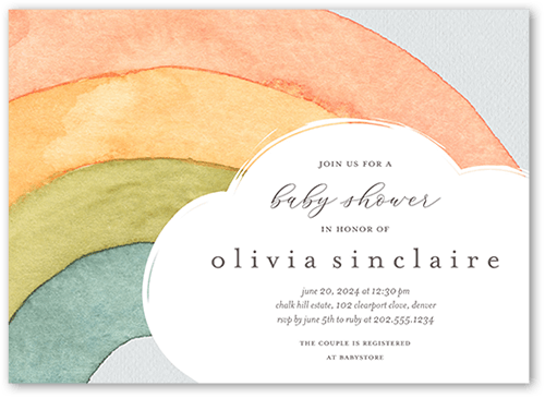 Drawing Rainbow Baby Shower Invitation, White, 5x7 Flat, Matte, Signature Smooth Cardstock, Square, White