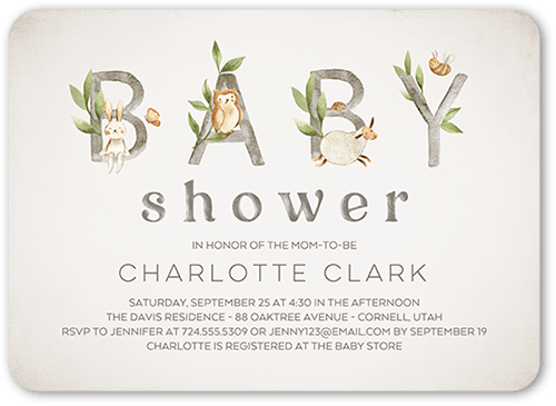 Natural Letters Baby Shower Invitation, White, 5x7 Flat, Matte, Signature Smooth Cardstock, Rounded