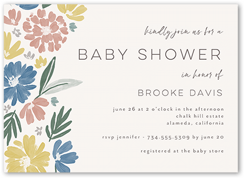 Flowery Fauna Baby Shower Invitation, Grey, 5x7 Flat, Pearl Shimmer Cardstock, Square