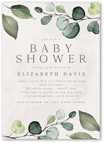 Forest Foliage Baby Shower Invitation, Grey, 5x7 Flat, Luxe Double-Thick Cardstock, Square