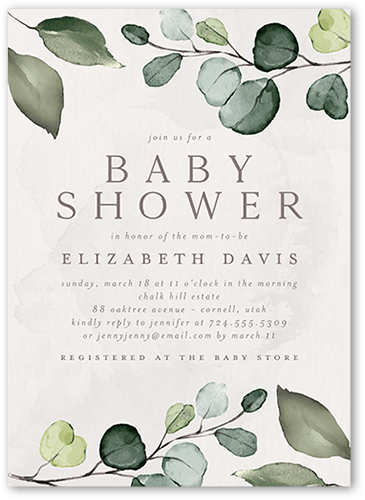 Forest Foliage Baby Shower Invitation, Grey, 5x7 Flat, Standard Smooth Cardstock, Square