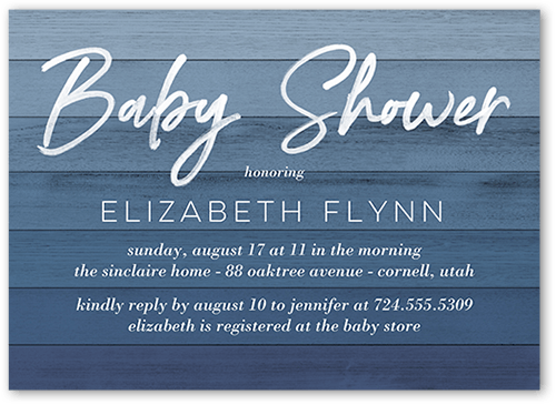 Ombre Wood Baby Shower Invitation, Blue, 5x7 Flat, Pearl Shimmer Cardstock, Square