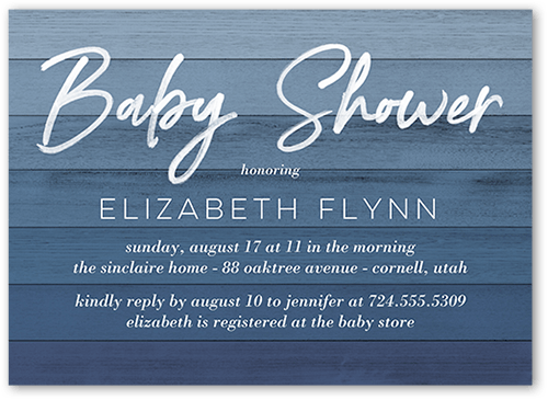 Ombre Wood Baby Shower Invitation, Blue, 5x7 Flat, Luxe Double-Thick Cardstock, Square