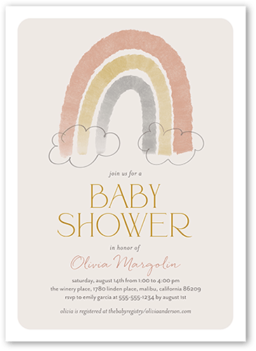 Washed Rainbow Baby Shower Invitation, Grey, 5x7 Flat, Standard Smooth Cardstock, Square