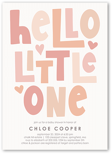 Hello Tiny One Baby Shower Invitation, Pink, 5x7 Flat, Pearl Shimmer Cardstock, Square