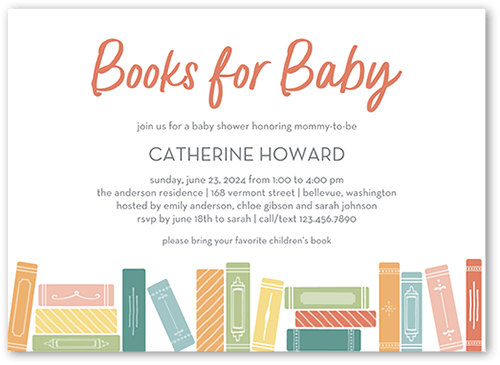 Baby Books Baby Shower Invitation, White, 5x7, Luxe Double-Thick Cardstock, Square