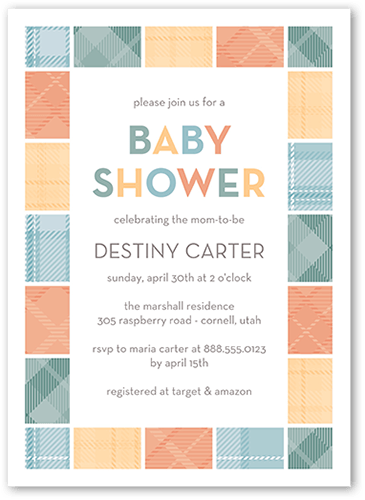 Blocky Tile Baby Shower Invitation, White, 5x7 Flat, Pearl Shimmer Cardstock, Square