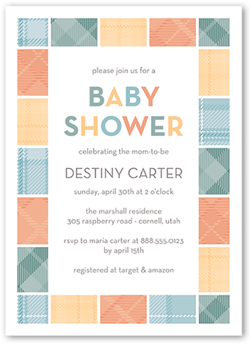 Blocky Tile Baby Shower Invitation, White, 5x7 Flat, 100% Recycled Cardstock ?, Square