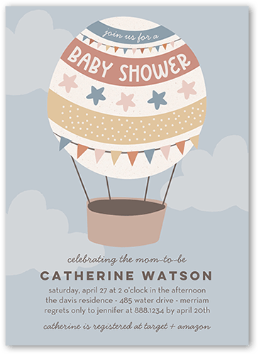 Balloon Travels Baby Shower Invitation, Grey, 5x7 Flat, Standard Smooth Cardstock, Square, Whisper Gray