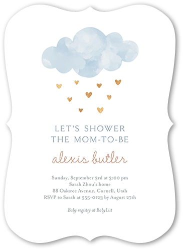 Heart Showers Baby Shower Invitation, Blue, 5x7, Pearl Shimmer Cardstock, Bracket