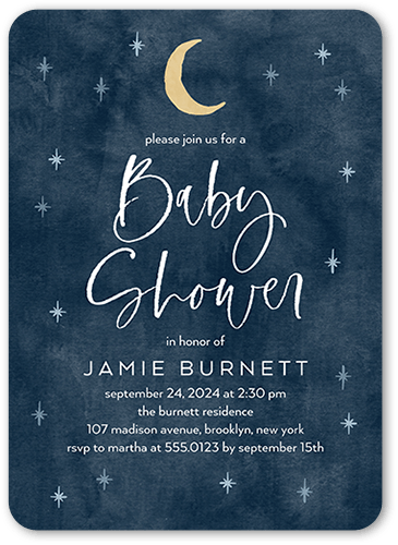 Papercraft Crescent Baby Shower Invitation, Blue, 5x7 Flat, Standard Smooth Cardstock, Rounded