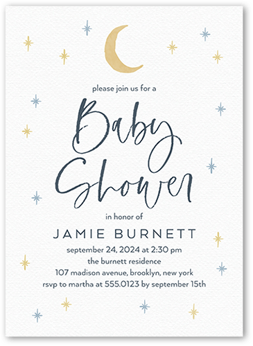 Papercraft Crescent Baby Shower Invitation, White, 5x7 Flat, Standard Smooth Cardstock, Square