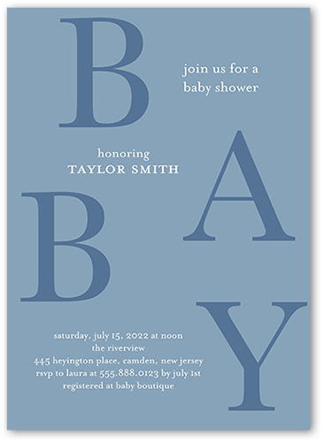 New Abstract Baby Shower Invitation, Blue, 5x7 Flat, Write Your Own Greeting, 100% Recycled Cardstock , Square