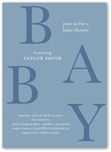 New Abstract Baby Shower Invitation, Blue, 5x7 Flat, Write Your Own Greeting, Standard Smooth Cardstock, Square