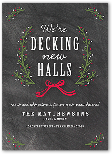 Decking The New Halls Moving Announcement, Gray, White, Matte, Luxe Double-Thick Cardstock, Square