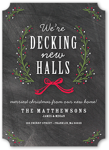 Decking The New Halls Moving Announcement, Gray, Pearl Shimmer Cardstock, Ticket