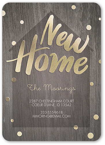 Wooden New Home Moving Announcement, Grey, 100% Recycled Cardstock , Rounded, Warm Gray