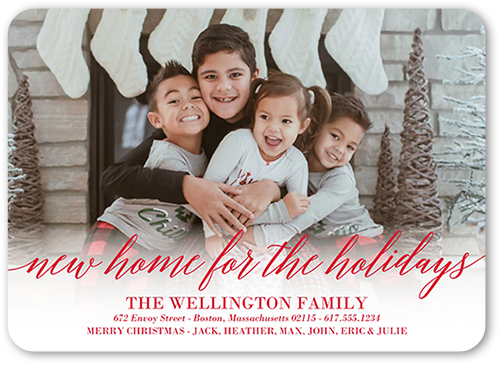 Script Holiday Home Moving Announcement, White, Standard Smooth Cardstock, Rounded
