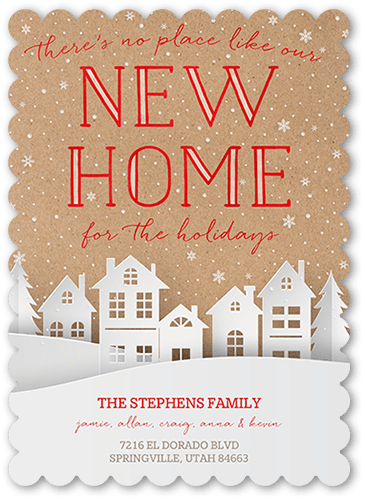 Snowy Suburbs Moving Announcement, Beige, 5x7 Flat, Pearl Shimmer Cardstock, Scallop