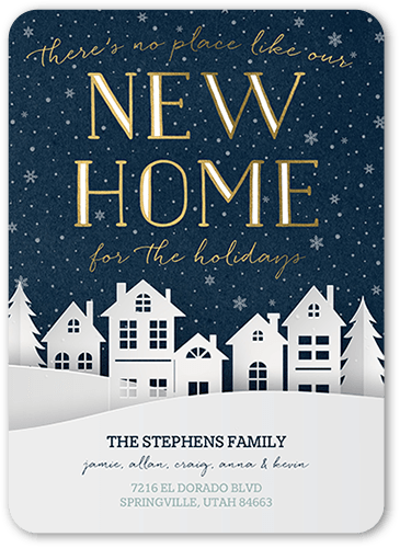 Snowy Suburbs Moving Announcement, Blue, 5x7 Flat, Standard Smooth Cardstock, Rounded, Navy