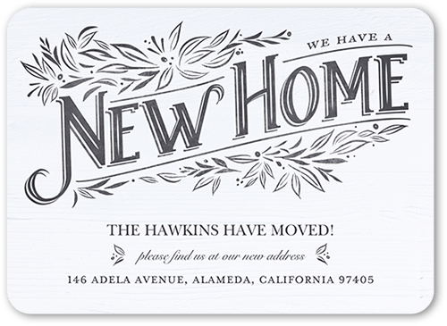 Leaf Label Home Moving Announcement, Gray, 5x7 Flat, Standard Smooth Cardstock, Rounded, Gray