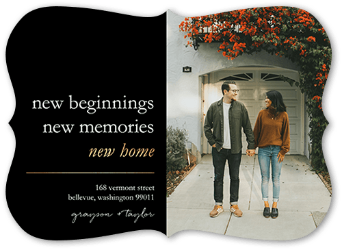 New Memories Moving Announcement, Black, 5x7 Flat, Pearl Shimmer Cardstock, Bracket