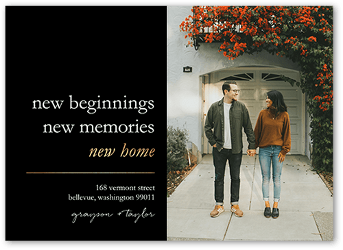 New Memories Moving Announcement, Black, 5x7 Flat, Matte, Signature Smooth Cardstock, Square, White