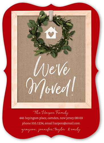 Rustic Wreathed Door Moving Announcement, Red, 5x7 Flat, Pearl Shimmer Cardstock, Bracket