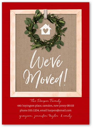 Rustic Wreathed Door Moving Announcement, Red, 5x7, Standard Smooth Cardstock, Square