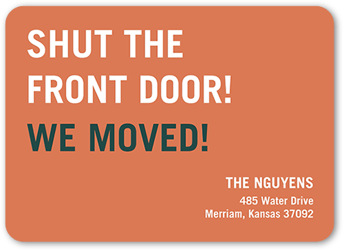 Excitement Enclosed Moving Announcement, Orange, 5x7 Flat, Write Your Own, Pearl Shimmer Cardstock, Rounded, Sedona