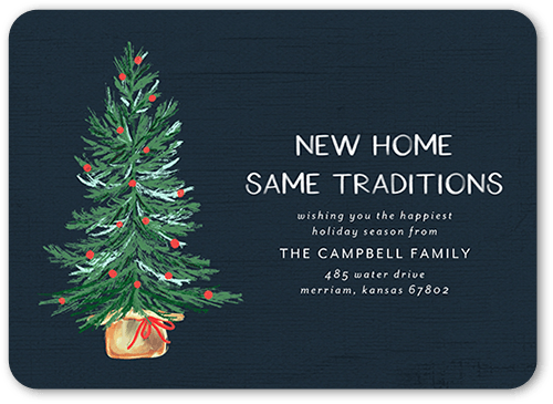 Tranquil Tree Moving Announcement, Blue, 5x7 Flat, Pearl Shimmer Cardstock, Rounded