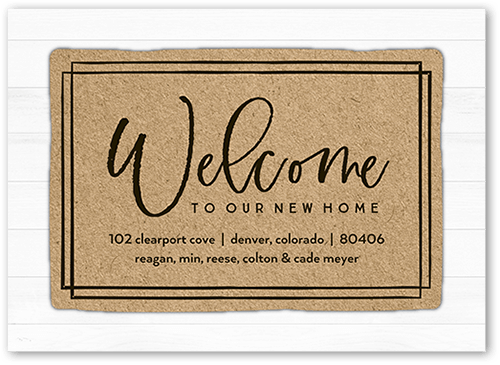 Welcome Mat Moving Announcement, Beige, 5x7 Flat, Luxe Double-Thick Cardstock, Square