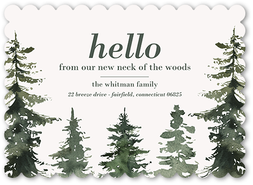 Woodland Wanderlust Moving Announcement, Grey, 5x7 Flat, Pearl Shimmer Cardstock, Scallop