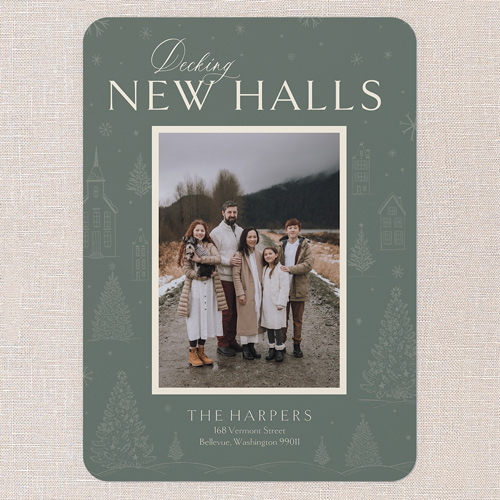 Village Greetings Moving Announcement, Green, 5x7 Flat, 100% Recycled Cardstock , Rounded, Forest