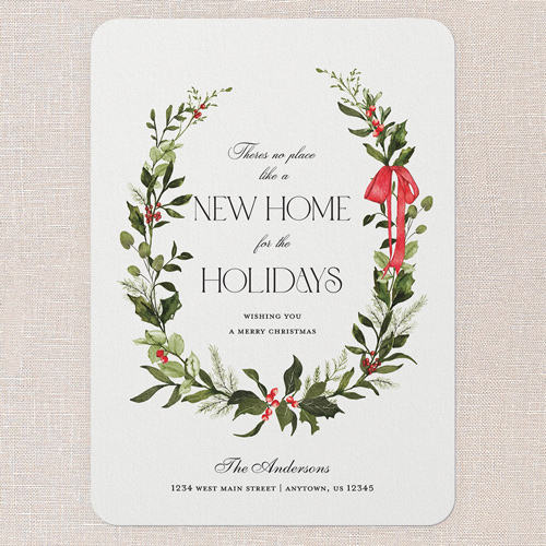 Ribboned Homecoming Moving Announcement, White, 5x7 Flat, 100% Recycled Cardstock , Rounded, White