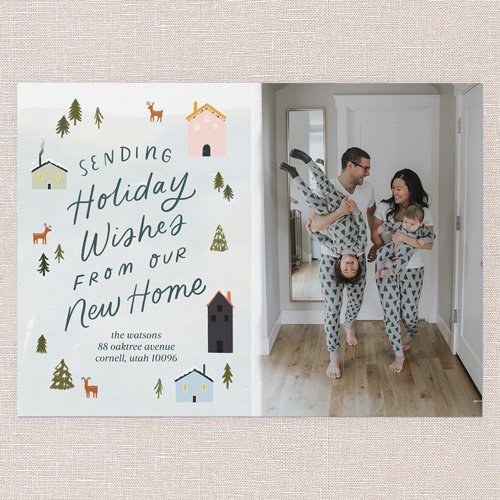 Village Wishes Moving Announcement, Blue, 5x7 Flat, 100% Recycled Cardstock , Square, Lightest Turquoise