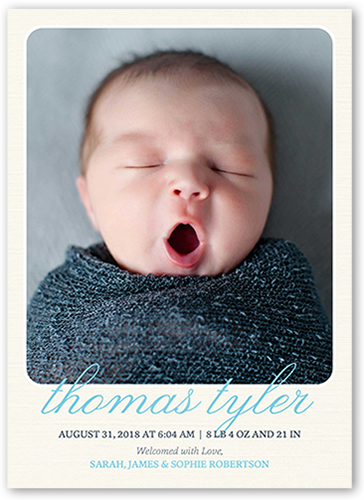 Simple Arrival Boy Birth Announcement, Beige, Luxe Double-Thick Cardstock, Square