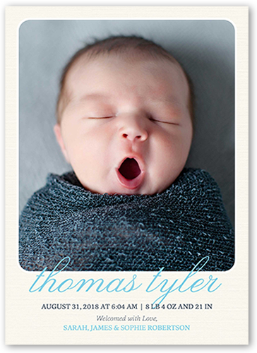 Simple Arrival Boy Birth Announcement, Beige, 5x7 Flat, Standard Smooth Cardstock, Square