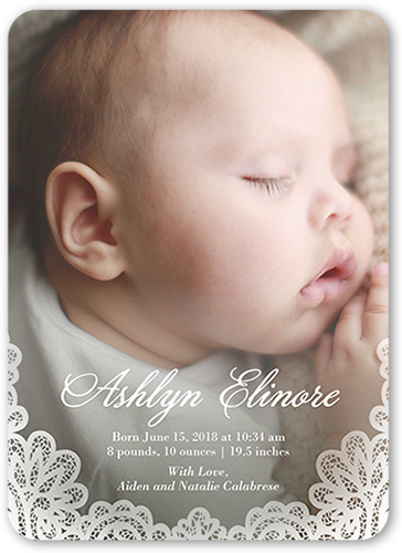 Elegant Lace Border Birth Announcement, Rounded Corners