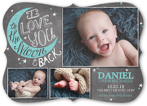 To the Moon Boy Birth Announcement, Grey, Matte, Signature Smooth Cardstock, Bracket