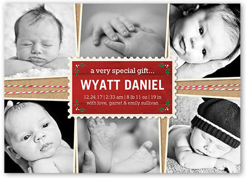 Special Gift Birth Announcement, Red, White, Matte, Standard Smooth Cardstock, Square