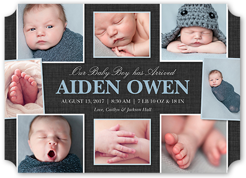 Favorite Collage Boy Birth Announcement, Grey, Pearl Shimmer Cardstock, Ticket