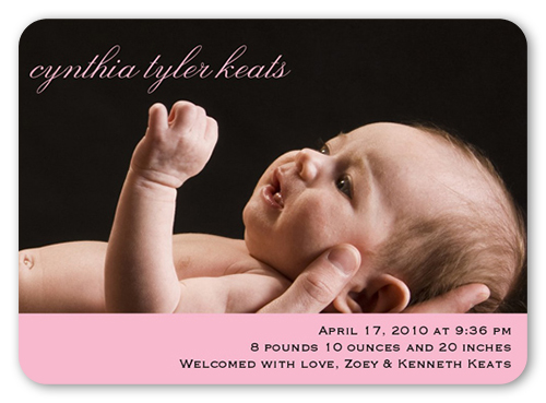Plainly Perfect Pink Birth Announcement, Pink, Matte, Signature Smooth Cardstock, Rounded, Pink