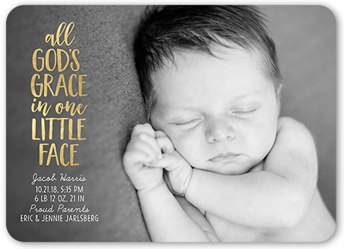 God's Grace Birth Announcement, Yellow, Standard Smooth Cardstock, Rounded