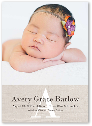 Simple Monogram Girl Birth Announcement, Beige, Matte, Signature Smooth Cardstock, Square