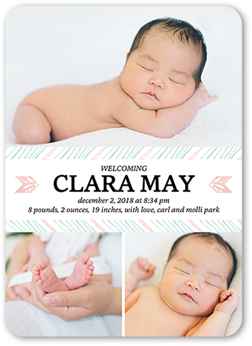 Sweetest Arrival Girl Birth Announcement, White, Pearl Shimmer Cardstock, Rounded