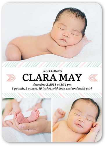 Sweetest Arrival Girl Birth Announcement, White, 100% Recycled Cardstock , Rounded