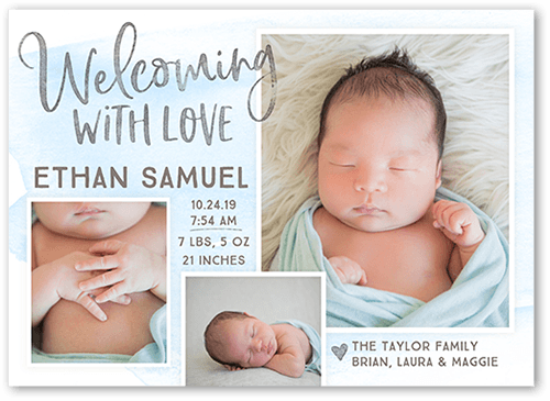 Welcoming Wash Boy Birth Announcement, Blue, 5x7 Flat, Matte, Signature Smooth Cardstock, Square
