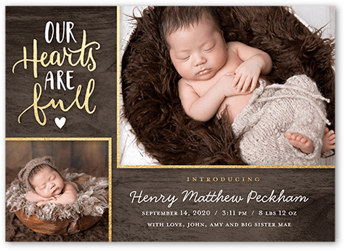 Naturally Heartfelt Boy Birth Announcement, Brown, 5x7 Flat, Pearl Shimmer Cardstock, Square